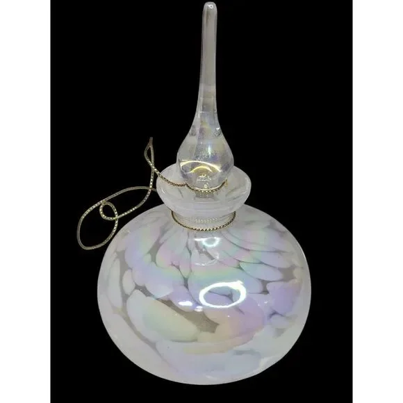 Vtg White Iridescent Art Glass Perfume Bottle With Tear Drop Stopper 5.75" - Picture 5 of 9